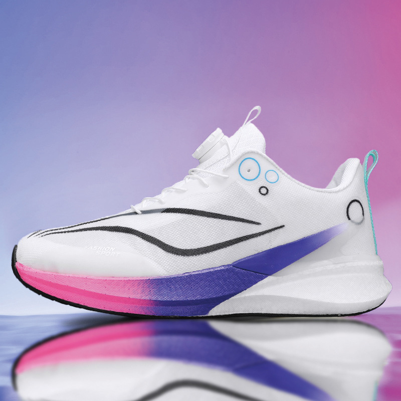 Zapatillas de carrera de velocidad superligera amortiguación juvenil respirables para hombres y mujeres, botón giratorio para parejas, zapatillas deportivas explosivas.