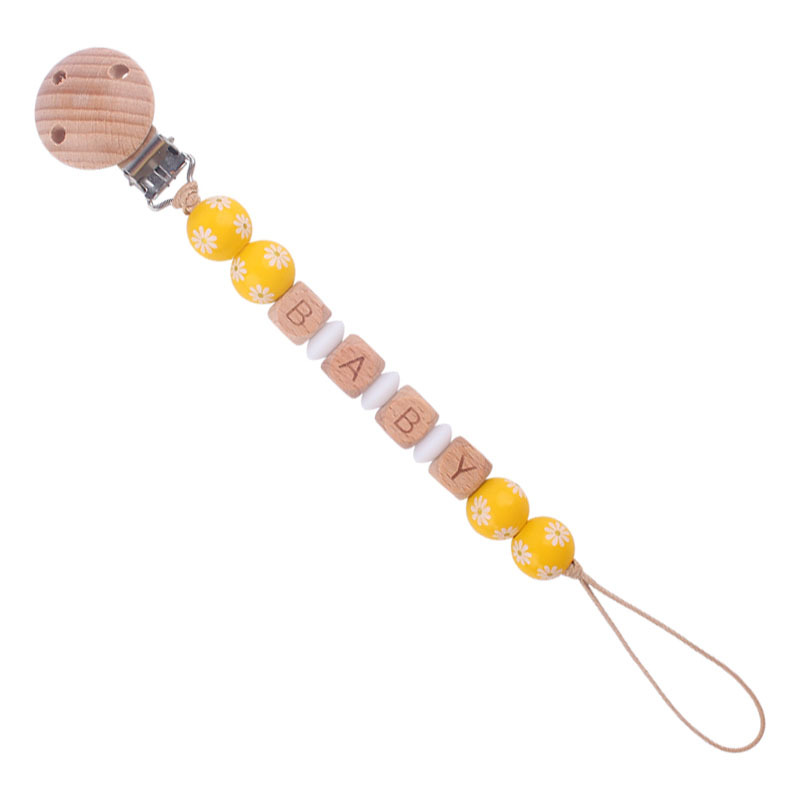Nuevo bebé suministros dibujos animados madera Margarita cuentas pacificar bebé DIY nombre chupete cadena anti-gota cadena