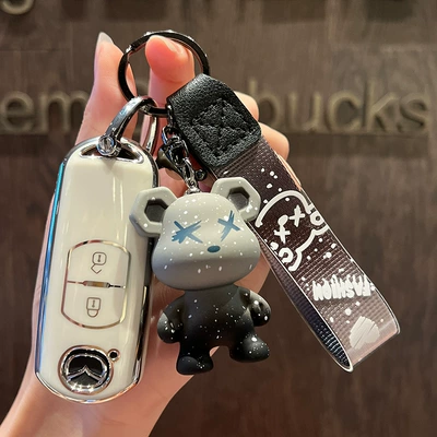 Car key bag, key cover cx4 bag cx5 - mazda-b-smart-2-key-single-shell-white-grey-violence-bear-pendant