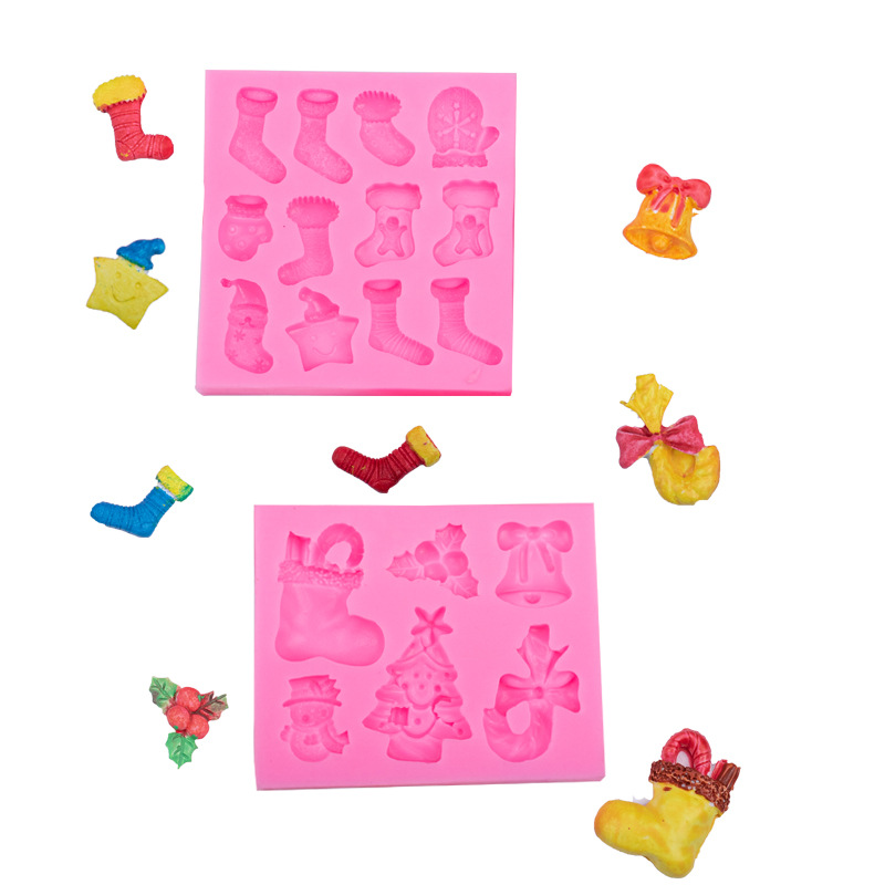 Serie de Navidad decoración molde de silicona dulces calcetines de Navidad árbol de Navidad campana fondant pastel postre Decoración