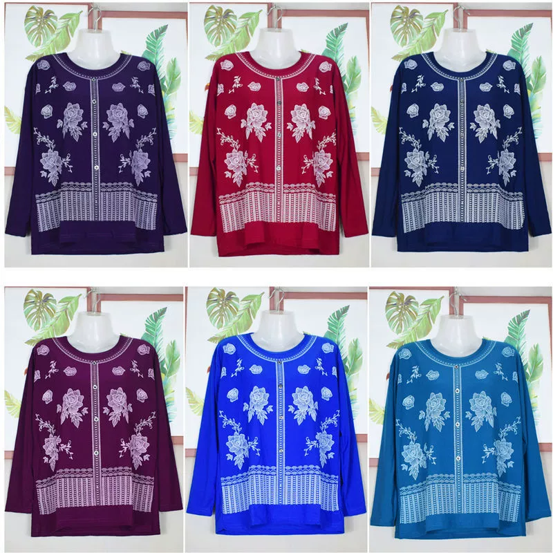 Распродажа недорогих летних топов для женщин среднего и старшего возраста: свободные повседневные топы больших размеров, тонкие топы с длинным рукавом для пожилых женщин.