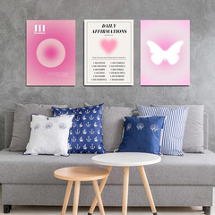 Modern Minimalist Triple Unframed Painting Nordic Pink Gradient Butterfly Living Room Background Wall Decor Painting Core