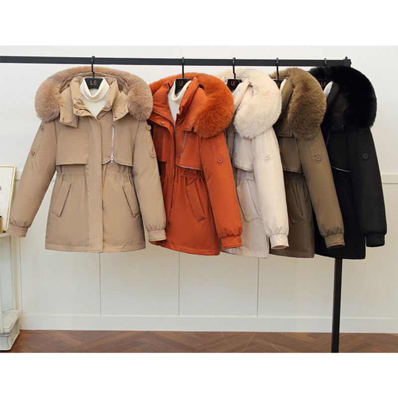 Damen Daunenjacke mit großem Pelzkragen, kurze Winterkleidung für Damen, neuer kleiner Overall, gepolsterter Mantel_voghion.com