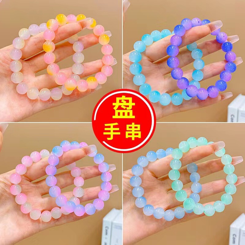 Imitation Bodhi plate playing bracelet girls gradient color bracelet glass beads Primary School students beaded bracelet girls can plate