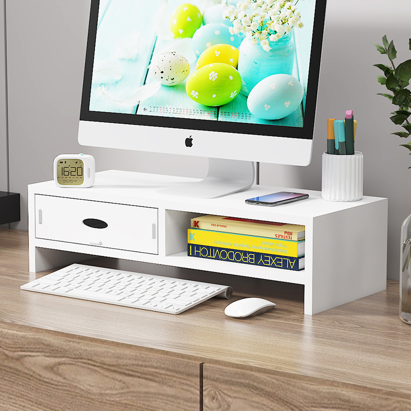 Desktop Computer Elevated Rack with Drawer Station Display Pad High Base Office Desktop Storage Rack Storage Bracket