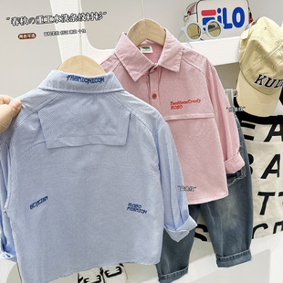 2025 Spring and Autumn New Children's Long Sleeve Shirt Big Boys Korean Loose Striped Small Jacket Western Style Children's Wear