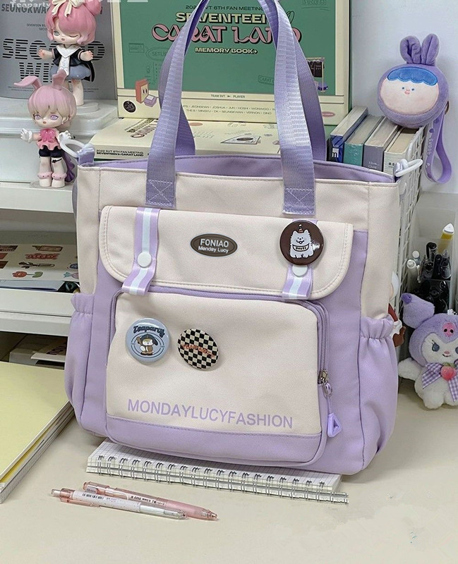 Korean ins large-capacity canvas crossbody bag for women, Japanese-style Harajuku Korean version, cute and versatile college student class bag undefined