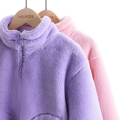 儿童摇粒绒加厚女童外套半高领套头衫宝宝中小童外出加厚外穿上衣