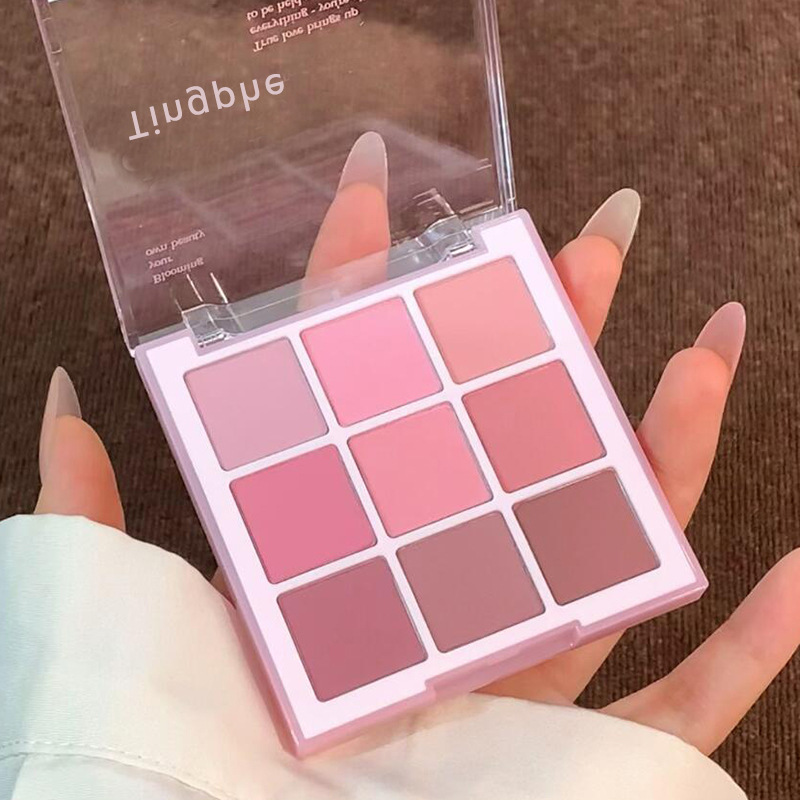 Korean-style nine-color matte and shimmer rose eyeshadow palette with fine glitter, pure lust highlighter, contouring and blush all-in-one palette