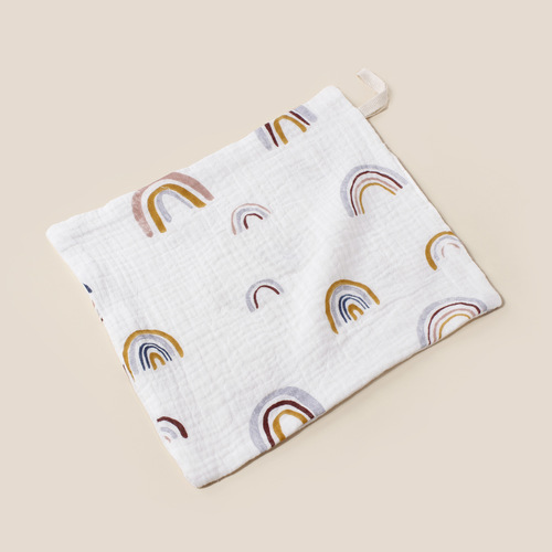Infant 100% Cotton Soft Square Towel with Double String Muslin Square Handkerchief Baby Gauze Face Towel