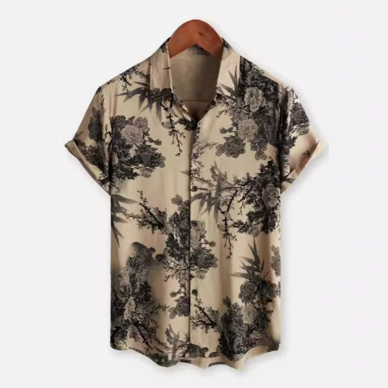 Cross-Border European and American Hawaiian 3D Digital Print Casual Floral Element Short-Sleeved Shirt Summer Plus Size Men's Top