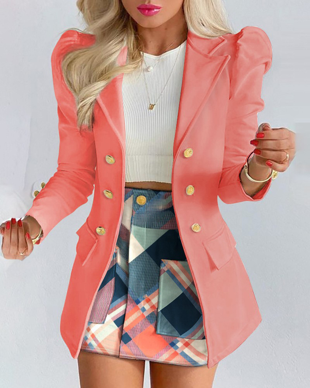 Women's Blazer And Skirt Suit Elegant Printed Two Piece Set_voghion.com