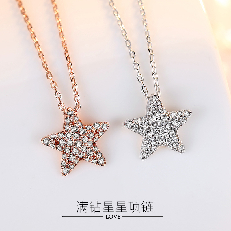 Collar de la Estrella de plata esterlina S925 estilo de lujo ligero de moda con incrustaciones de diamantes de circón estrella de cinco puntas collar de mujer Cadena de clavícula al por mayor