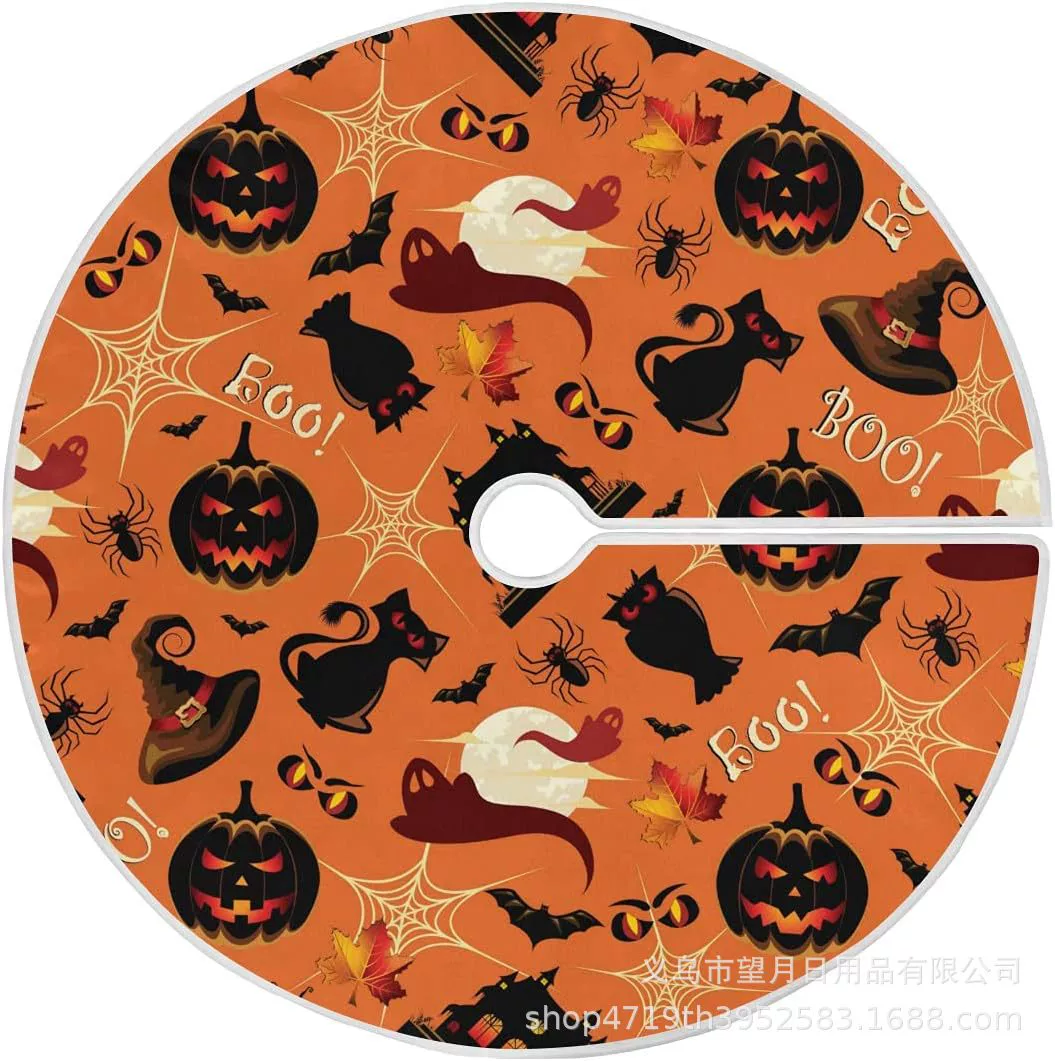 Кроссбордная сеkс Halloween елочная юбка новая фланелевая линя рождественские украшения тыква призрак летучая мышь черная кошка ведьма