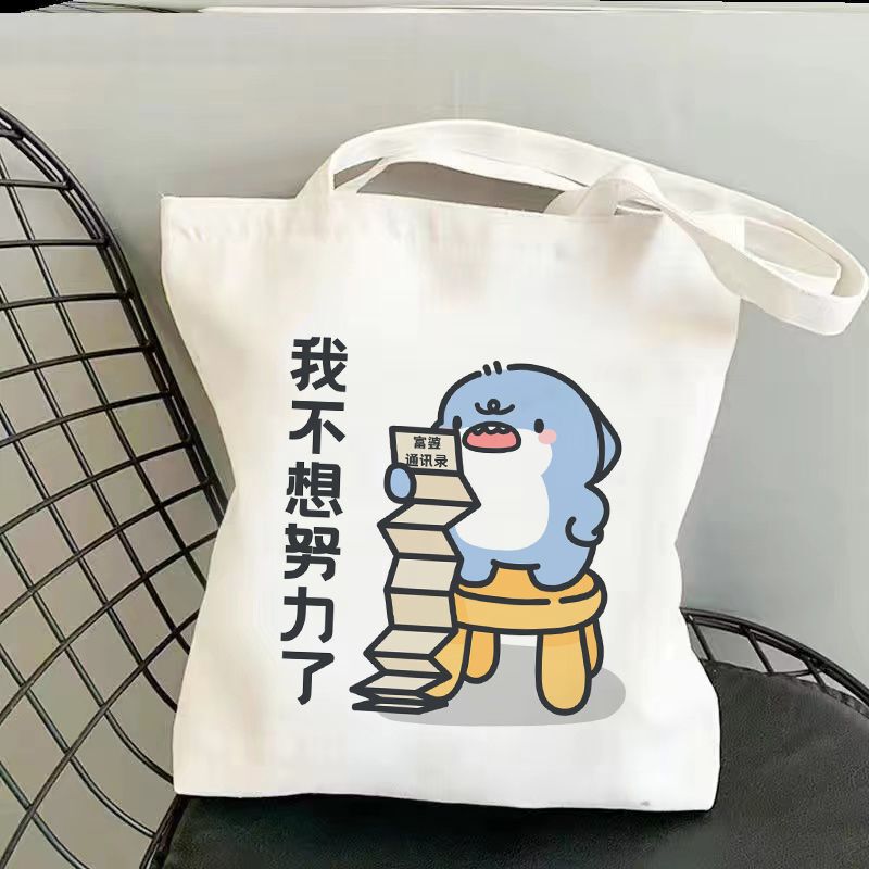 Ins Style Cartoon Popular Satchel Canvas Bag Large Student Canvas Bag Cloth Bag New Shoulder Bag Student Wear