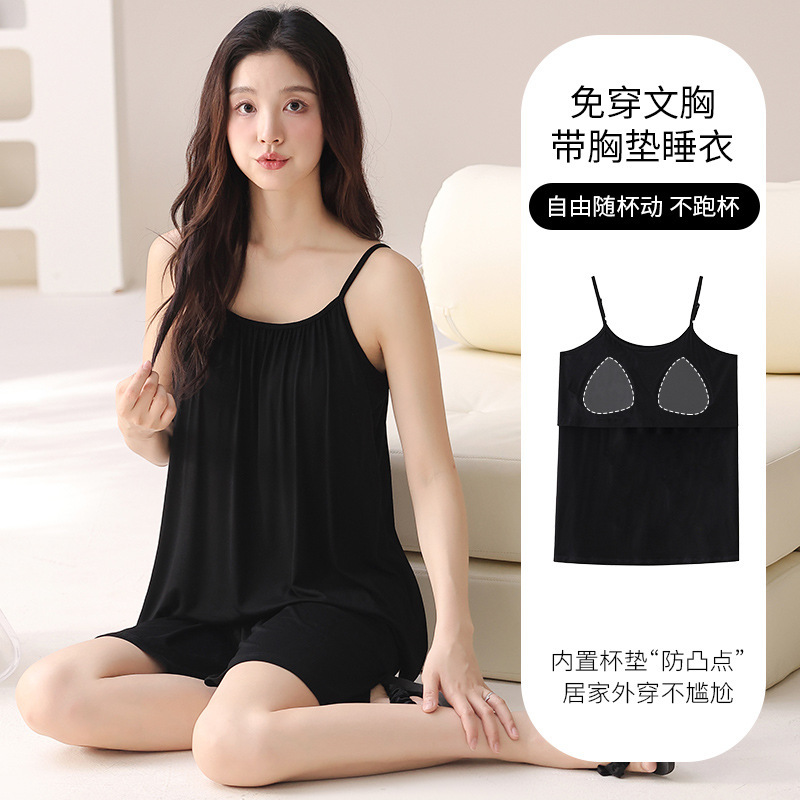 Modal Summer Women's Pajamas Thin 5XL Extra Large Size Suspender Shorts with Breast Pads Sexy Loose Home Wear Set