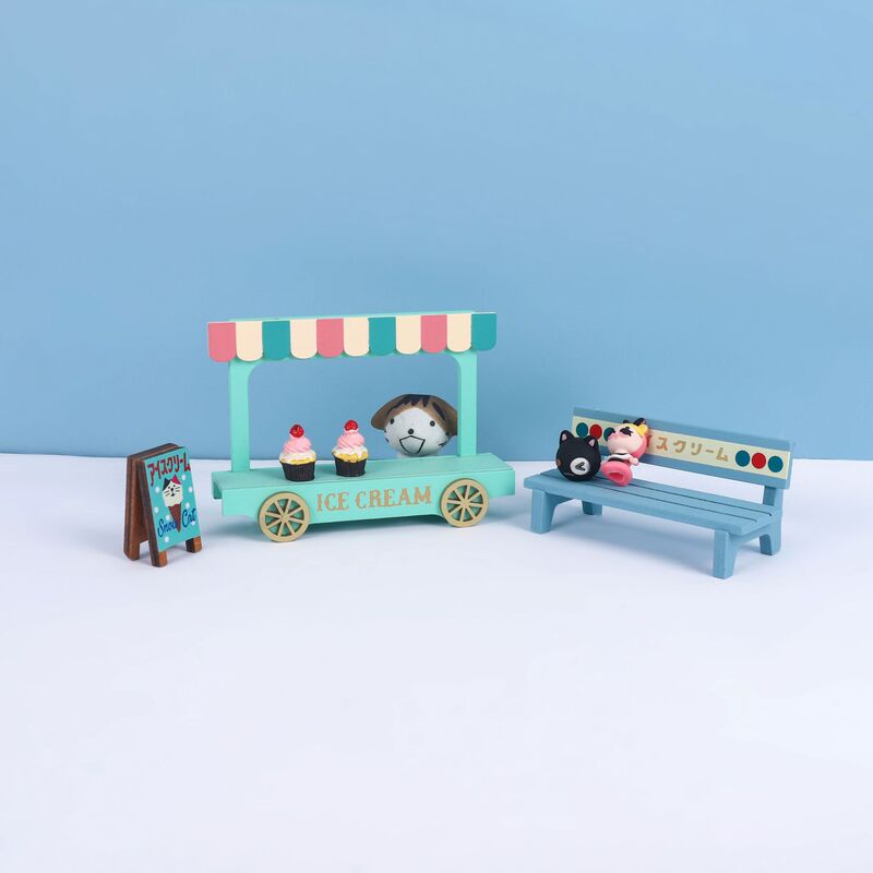 Zakka Ice Cream Bench Wooden Sign Ins Creative Resin Figurine Decoration Gift Miniature Scene