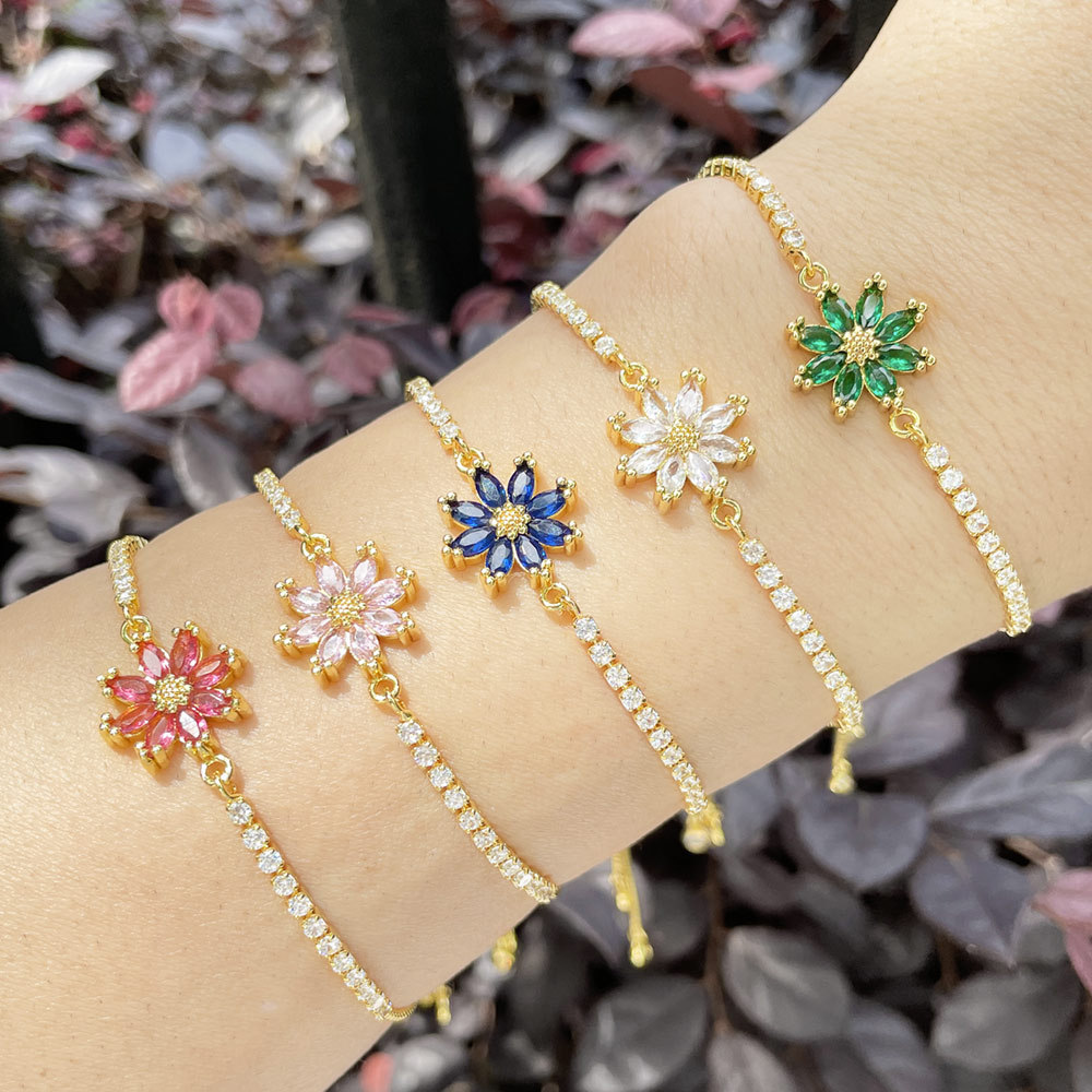 Fashion Flower Copper Bracelets Inlay Zircon Copper Bracelets