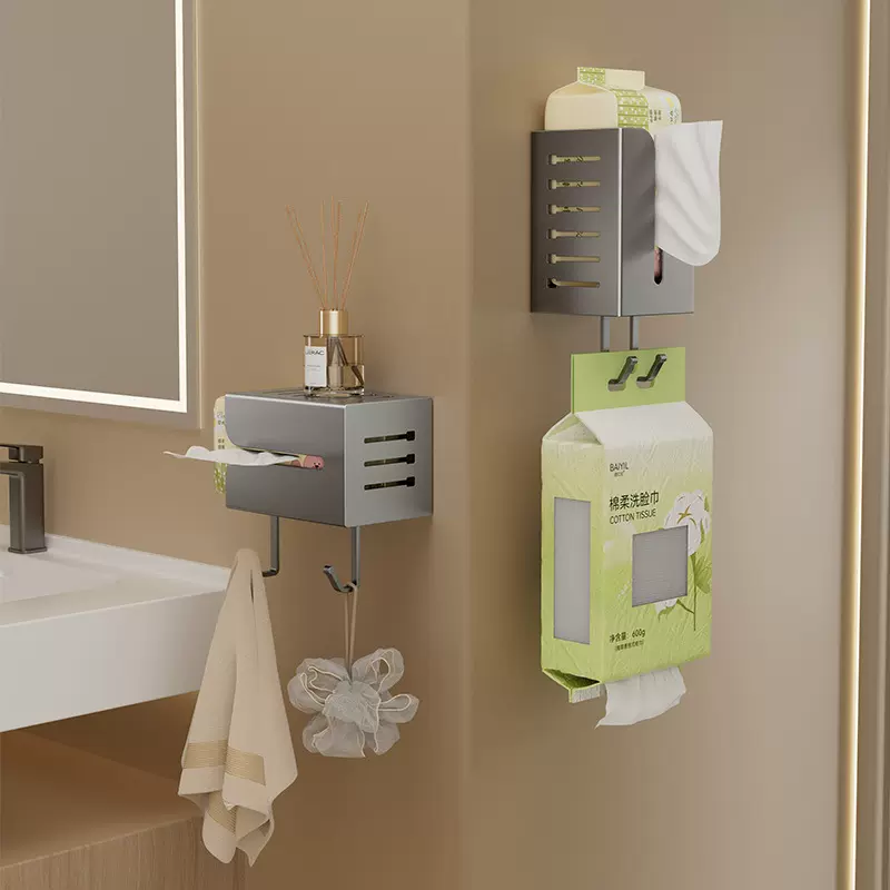 免打孔纸巾盒壁挂式面巾纸洗脸巾收纳盒厕所卫生间厨房倒挂抽纸盒
