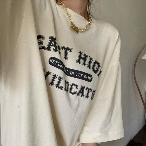 American Retro Minimalist Short-Sleeve T-Shirt for Women - Summer Letter Print Oversize Loose Chic Hong Kong Style Top