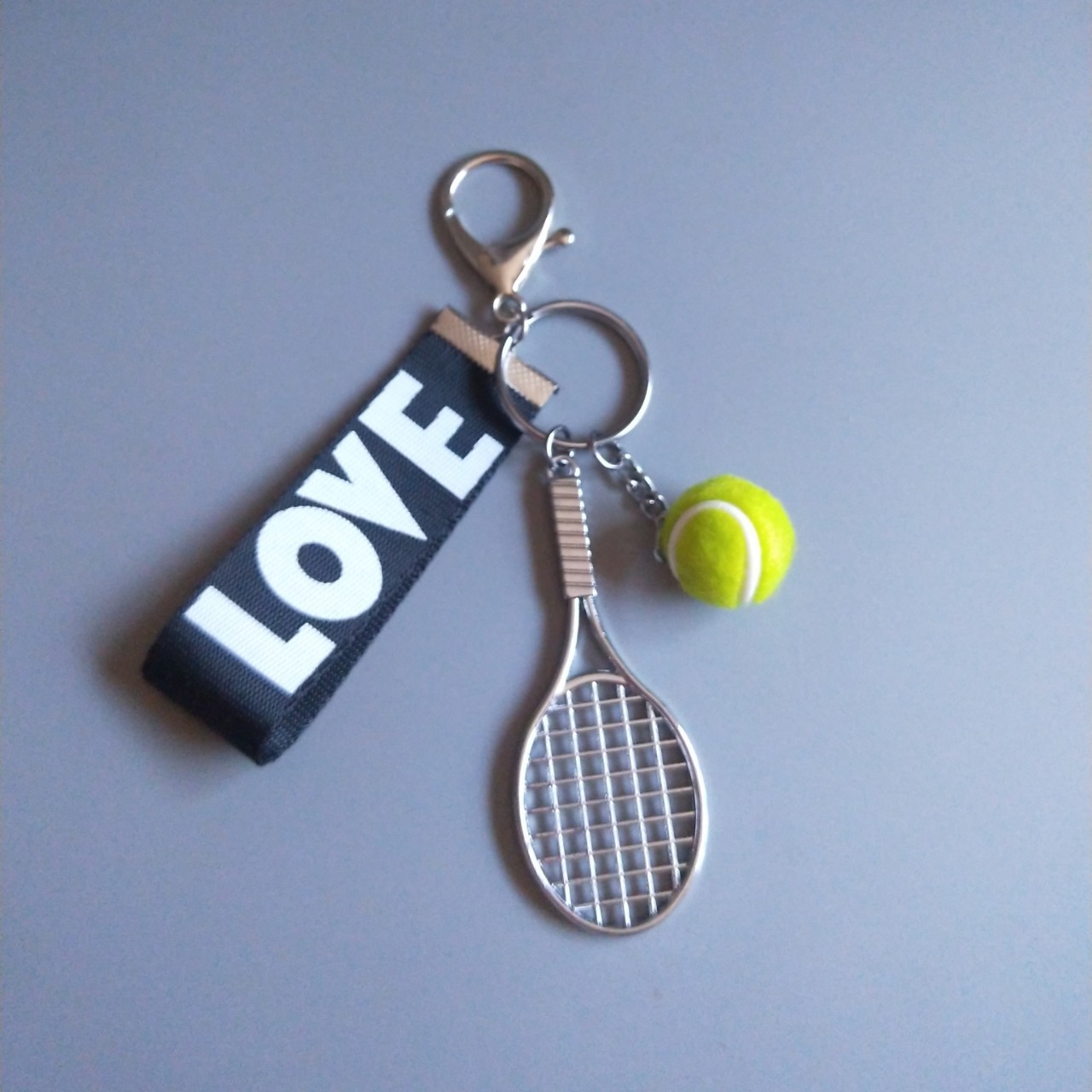 Simulation mini tennis racket pendant key chain letter love webbing key chain bag ornaments cross-border gifts