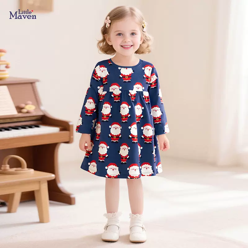 Little maven秋季欧美童裙长袖女童连衣裙可爱居家纯棉儿童裙子