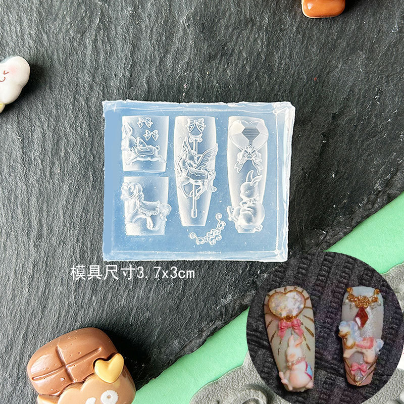 高透明遊園地トロイの木馬バニーリボンクマレリーフ漫画ネイルアート装飾金型 DIY 接着剤金型|undefined