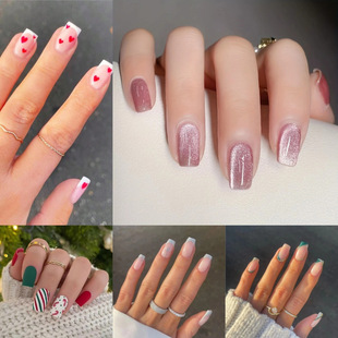 Cross-Border Autumn and Winter Manicure European and American Flash Long and Short Fake Nails Removable Manicure Pieces Wearable Nails Custom Wholesale
