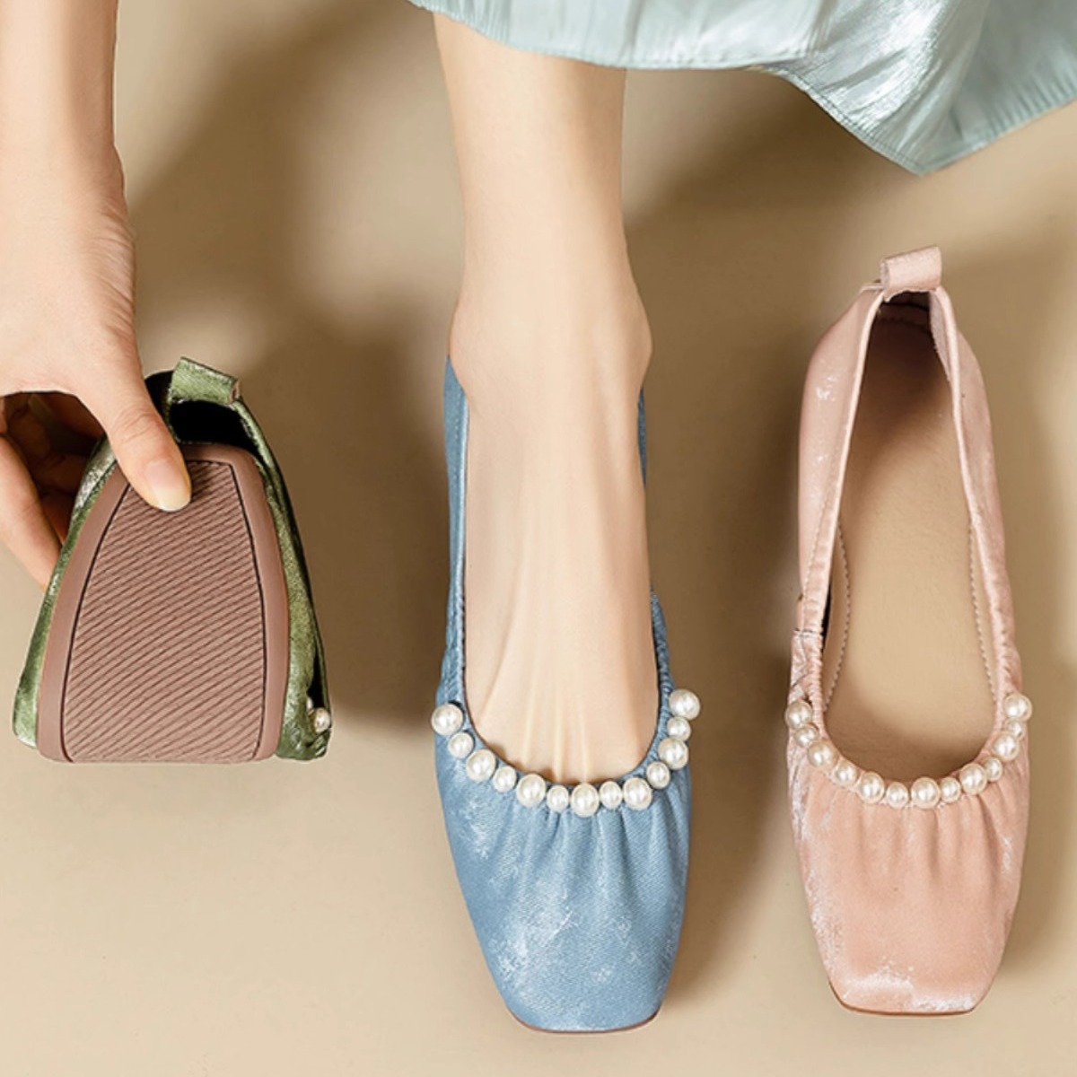 Super suave ~ dulce perla plana zapatos de ballet de una sola mujer nuevo estilo chino chino zapatos de frijoles suaves zapatos de abuela