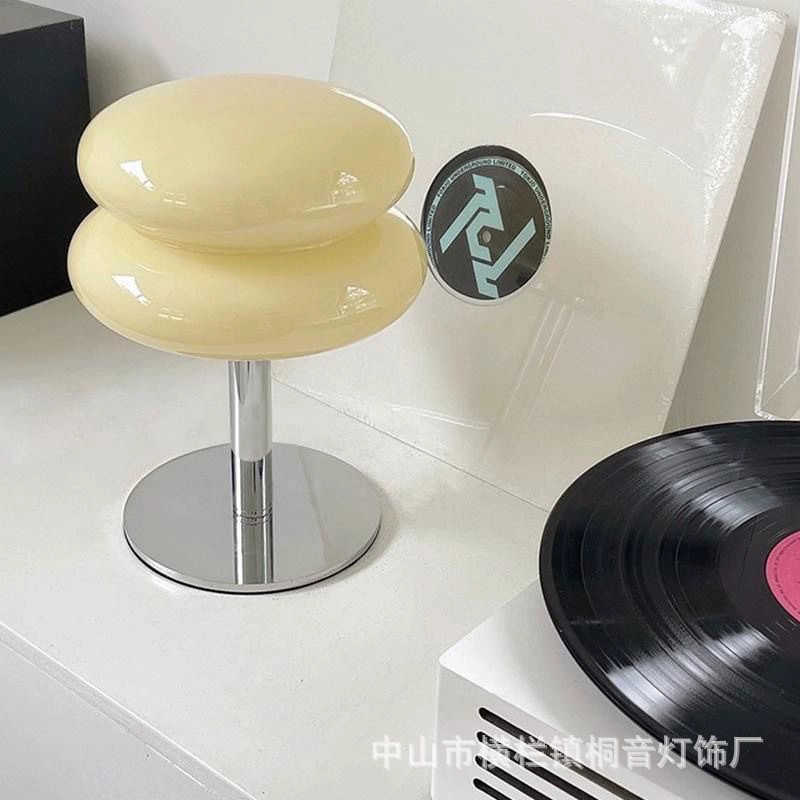 Table Lamp (Baohos) Double-layer “Egg Tart” Shade, 3‑Color LED, Compact Bedside Accent