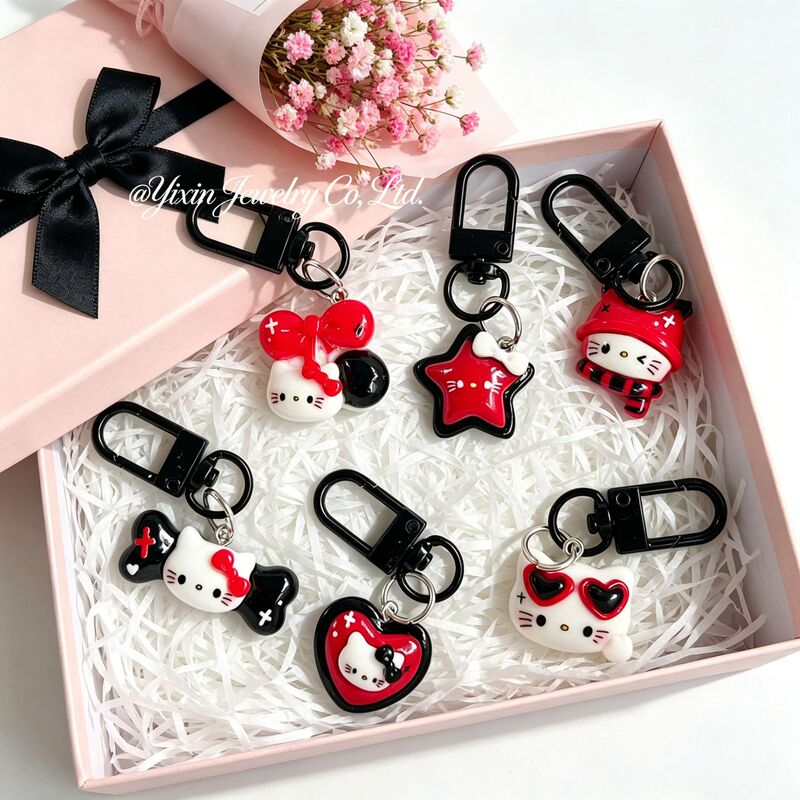 Dark Gothic Style Kt Cat Resin Keychain Pendant Cute Versatile Bag Decoration Gift Event Giveaway Wholesale Dark Gothic Style Kt Cat Resin Keychain Pendant Cute Versatile Bag Decoration Gift Event Giveaway Wholesale