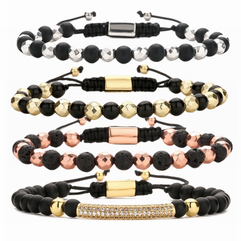 Cross-Border 6m negro bello piedra tejida pulsera tejida ajustable micro incrustaciones de circón tubo largo negro esmerilado pulsera de los hombres