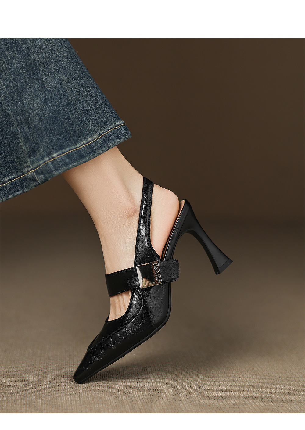 Sandal cao gót nữ mũi nhọn quai một dây, gót nhọn 9 cm, phối váy dự tiệc — màu xanh nhạt, màu đen, bạc chi tiết 5