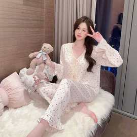纯欲风蝴蝶结甜美波点少女感冰丝睡衣女秋季新款绝美小红书网红款