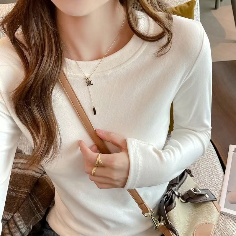 Camiseta de base negra de cuello de media altura de terciopelo femenino otoño y invierno nuevo estilo coreano grueso camiseta de manga larga de terciopelo de doble cara image 3
