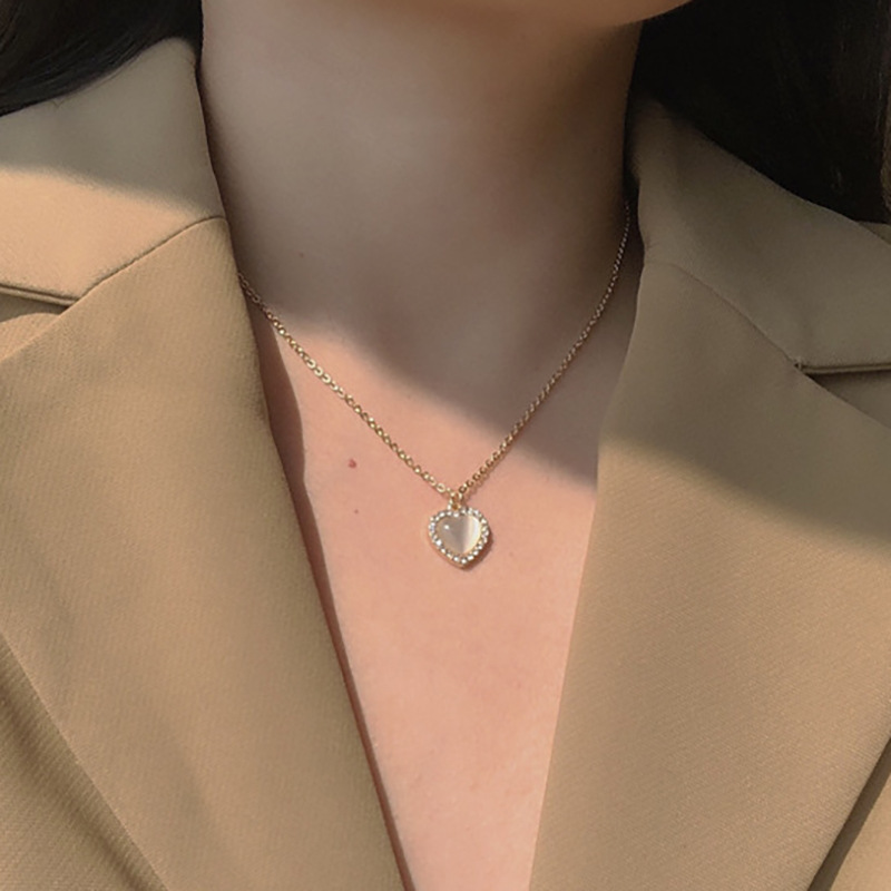 Sweet Heart Shape Alloy Enamel Rhinestones Opal Womenu0027S Pendant Necklace 1 Piece