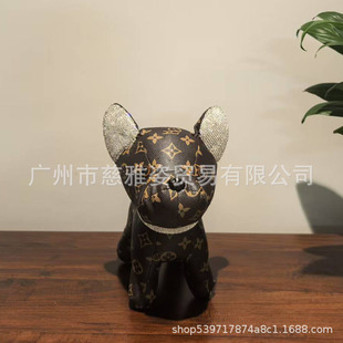 Leather Diamond-Encrusted Puppy Doll with Diamond French Bulldog Doll Living Room Decoration Ornaments Doll Factory Ready Stock Wholesale One Piece