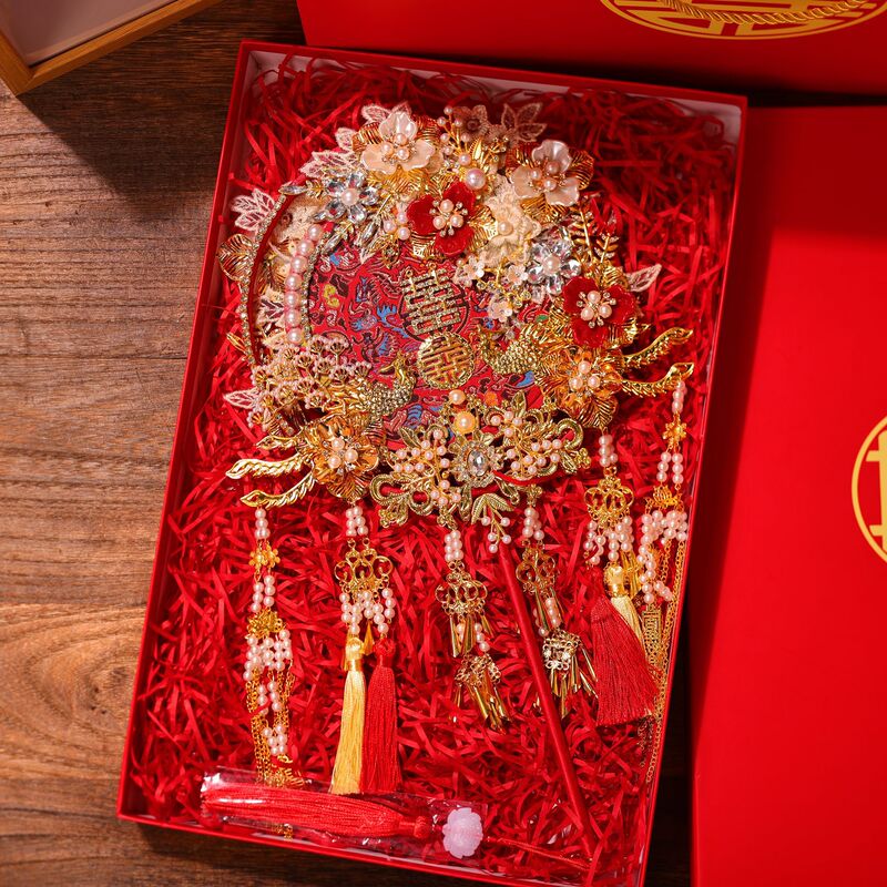 重工業両面二色扇子花嫁結婚式 DIY 材料パッケージレトロ手作り完成品 Xiuhe ハイエンドウェディングファン|undefined