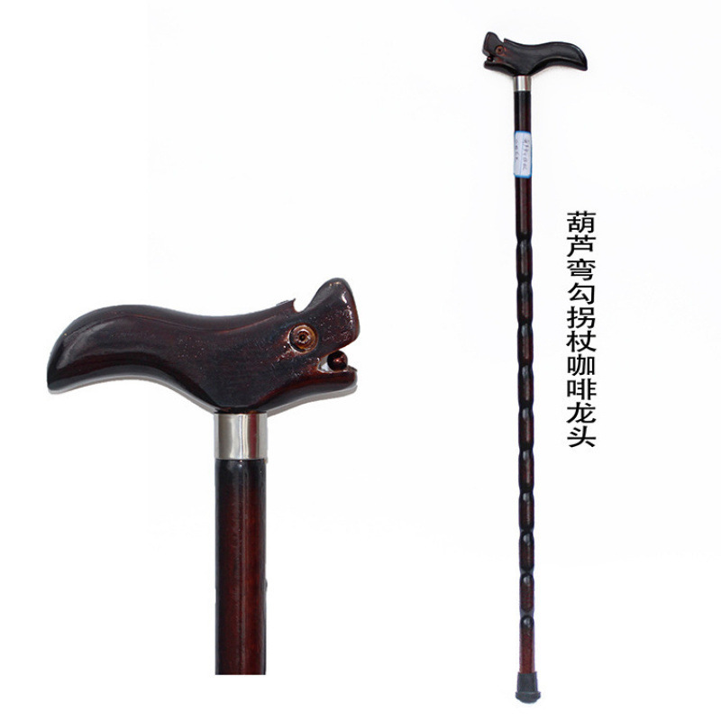 新款实木老人拐棍防滑手柄龙头拐杖 双色户外登山杖拐杖系列批发|undefined