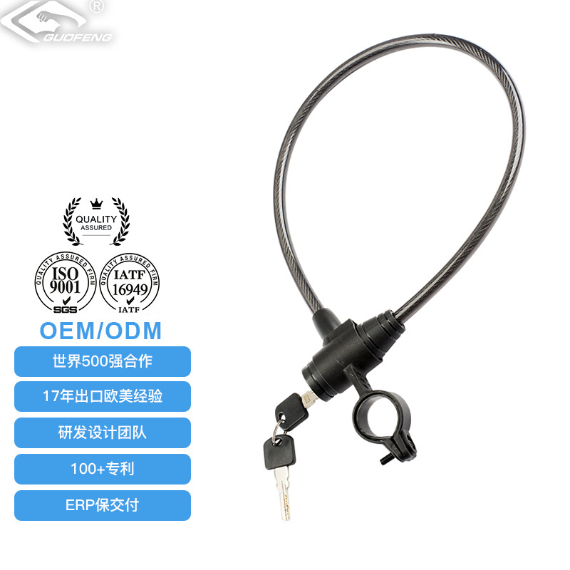 Guofeng cerradura de llave de motocicleta cuerda de acero gruesa alargada cerradura antirrobo cerradura de bicicleta anti-cortamiento