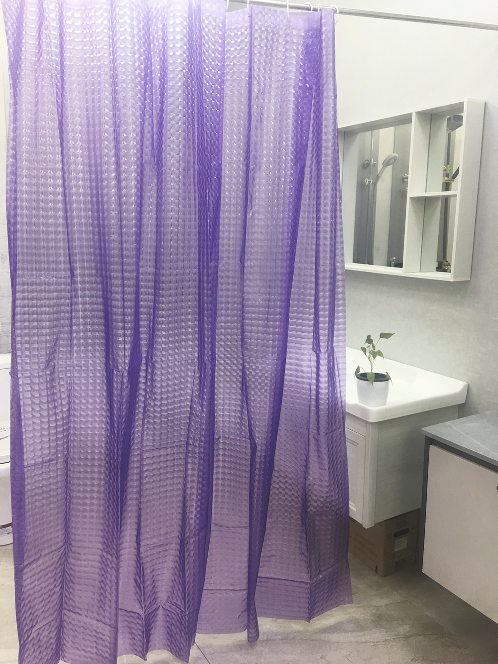 紫色3D猫眼浴帘