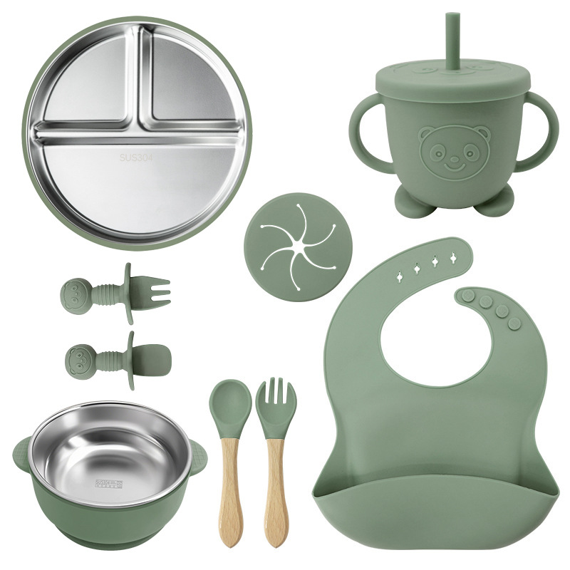 Juego de vajilla de acero inoxidable para niños de Amazon, tazón de alimentos, alimento de silicona a prueba de caídas, vajilla para bebés y madres