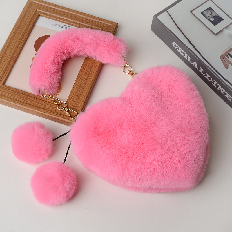 Women's Bags online celebrity fashion plush love heart bag female handbag crossbody shoulder autumn and winter plush peach heart bag_voghion.com