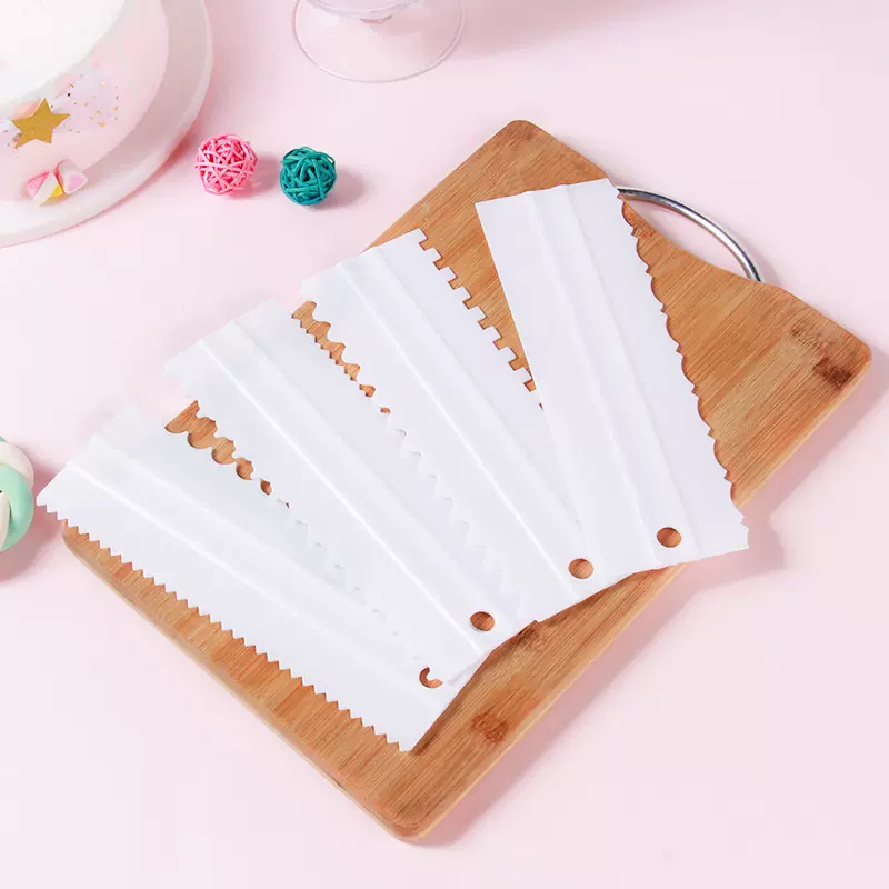 塑料奶油涂抹刀 DIY梳子双面可用蛋糕刮刀4件套奶油刮板烘焙工具