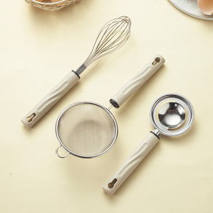 304 stainless steel colander baby food supplement tool egg white separator manual stirring egg beater three-piece set filter
