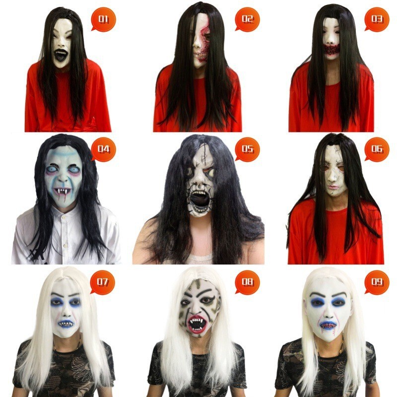 Halloween Haunted House Escape Room Horror Mask Npc Female Ghost Sadako Scary Ghost Headgear Ghost Full Face Props