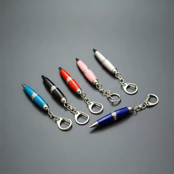 Mini short diamond-embellished pocket pen, multi-color keychain ballpoint pen, twist-out refill ballpoint pen, purely handmade diamond-embellished pen