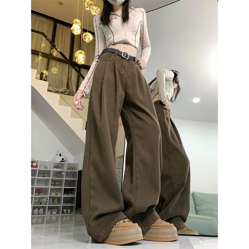 Tall 170cm Extended Wide-Leg Jeans for Women, Spring and Summer New Vintage High-Waisted Slimming Straight Floor-Length Pants Trendy Tall 170cm Extended Wide-Leg Jeans for Women, Spring and Summer New Vintage High-Waisted Slimming Straight Floor-Length Pants Trendy
