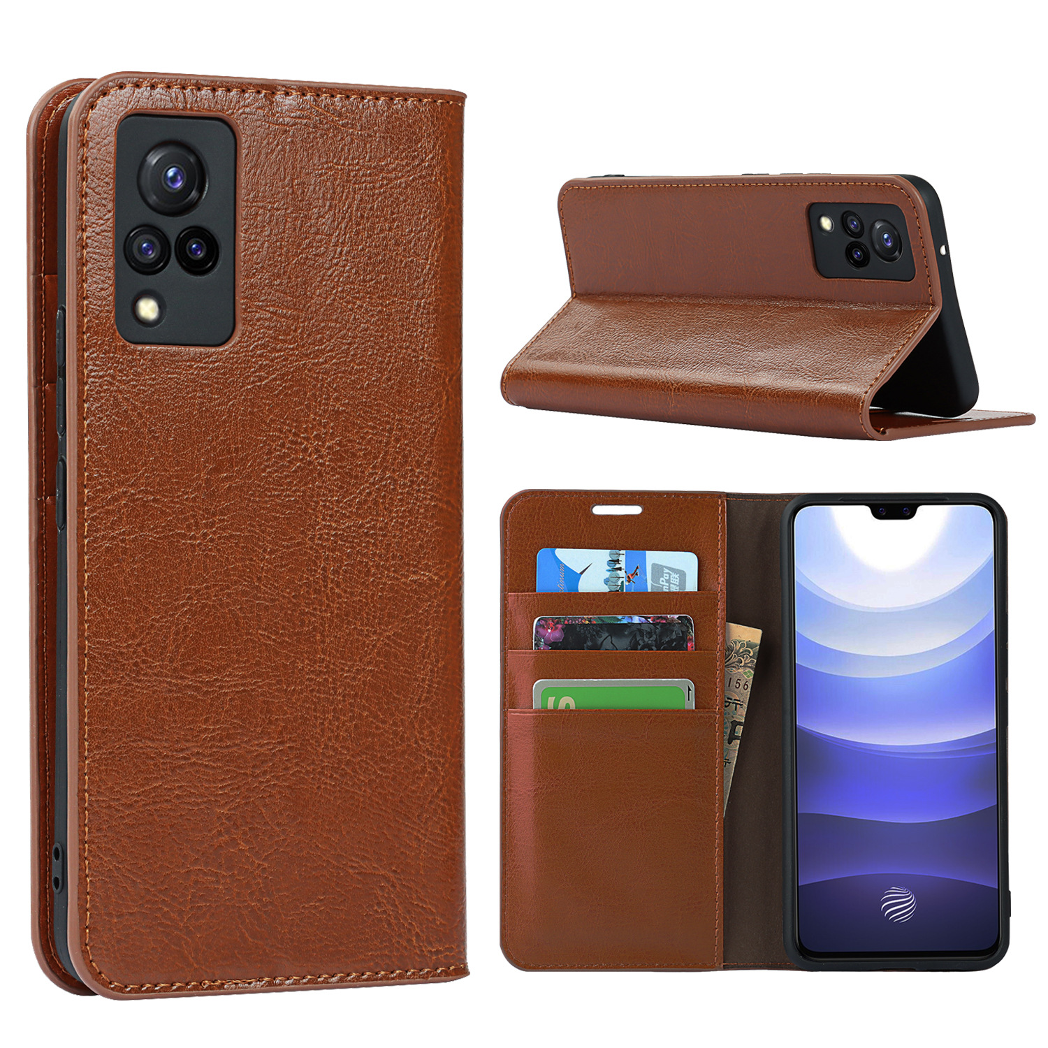 适用vivo s9手机壳vivo y95保护套X23疯马纹真皮钱包翻盖防摔皮套