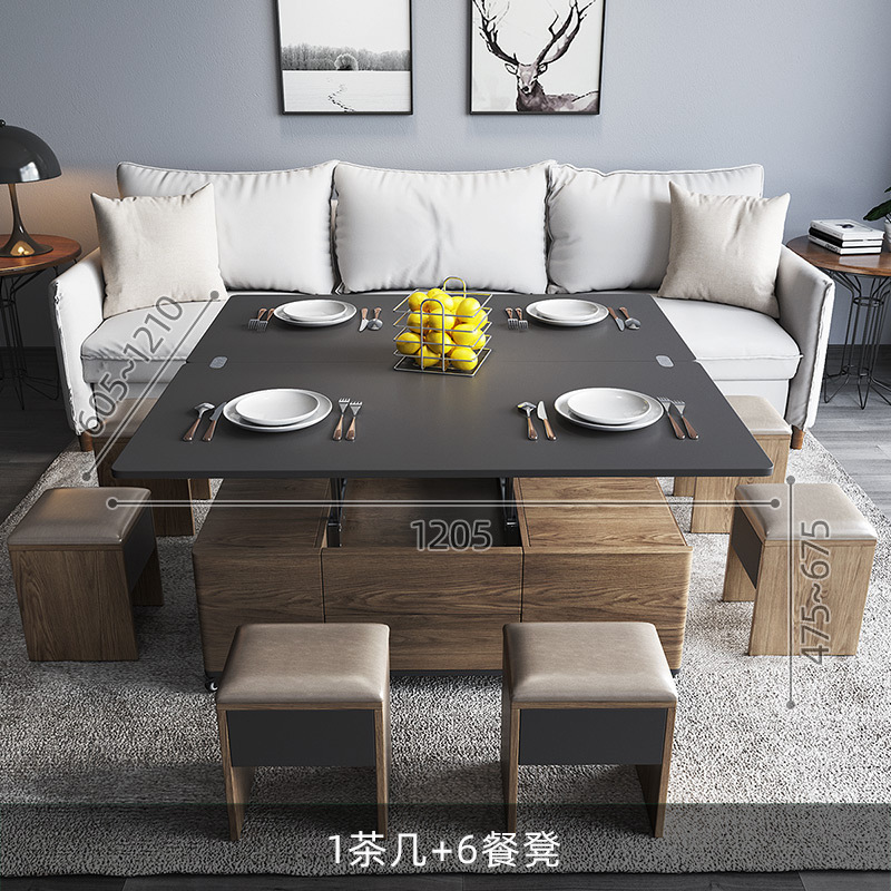 Mesa de café de elevación multifuncional que cambia la mesa de comedor de doble uso integrado pequeño apartamento ligero mesa de comedor plegable de lujo almacenamiento creativo multifuncional